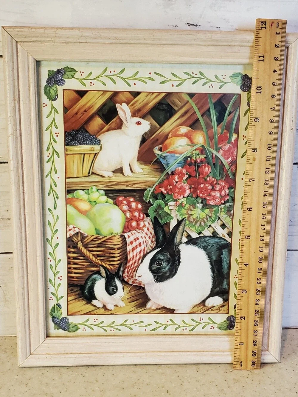 Vintage Cottagecore Bunny Rabbit Framed Print Glass Wall Art Grandmacore 9.5x11.